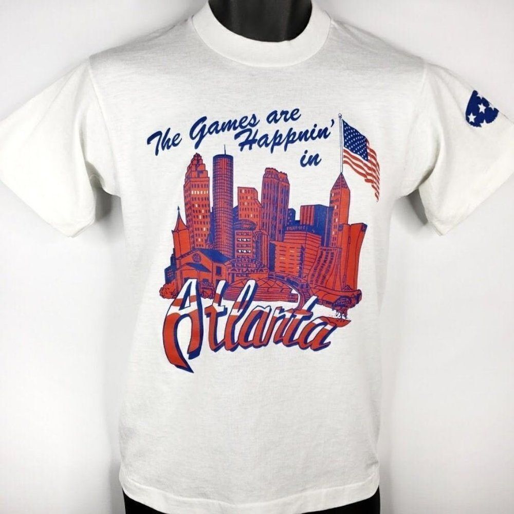Atlanta Olympic Games T Shirt Vintage 90s 1996 Skyline Cityscape 50/50 Mens